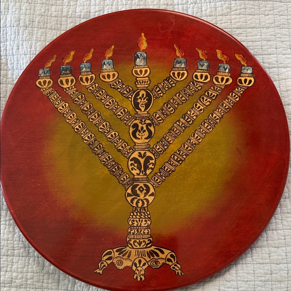 Red and Gold Menorah Decorative Lazy Susan wood
